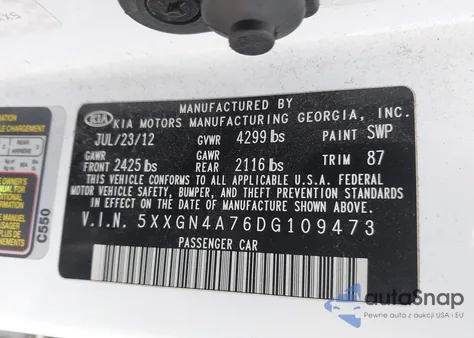 2013 Kia Optima Ex из США, поврежденный, VIN 5XXGN4A76DG109473